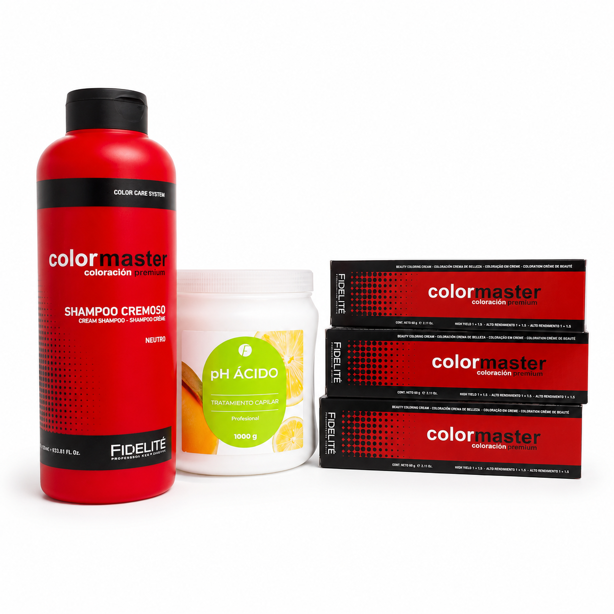 10 Tinturas Color Master + 1 Mascara  Ácida x 1kg Frilayp + 1 Shampoo Neutro x 1Lt Fidelité