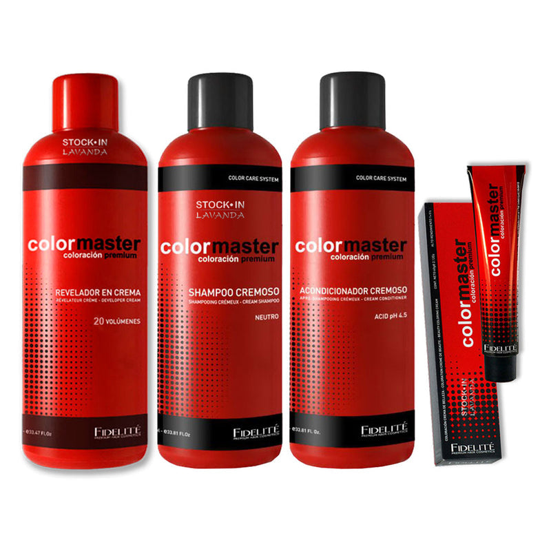 22 Tinturas Color Máster + 1 Oxidante x 900ml  + 1 Shampoo Neutro x 900ml +  1 Acondicionador x 900ml - Color Master - Fidelite
