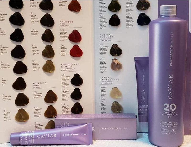 48 Tinturas Caviar + 4 Oxidantes X 990ml Caviar + Carta de Colores Caviar