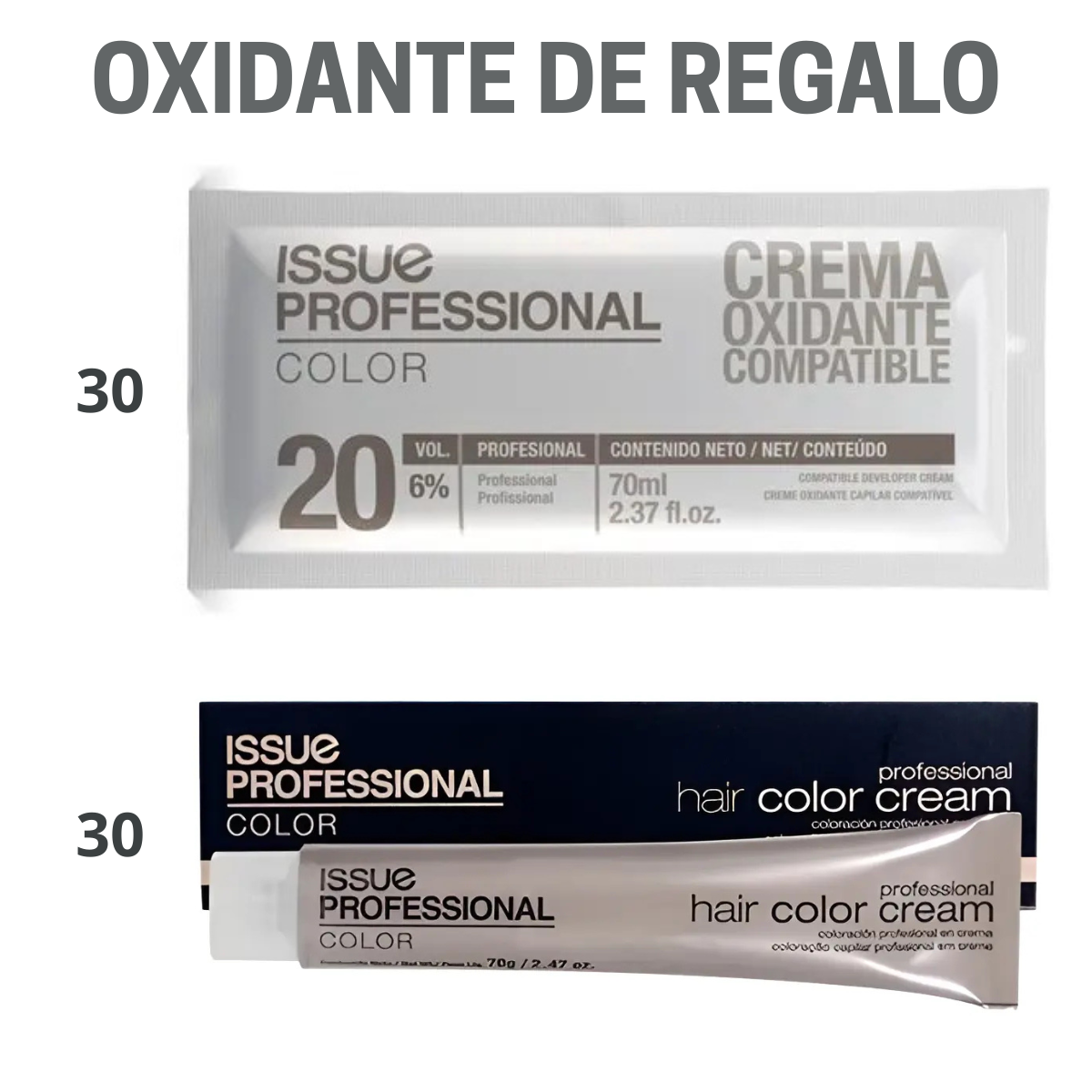 30 Tinturas Professional Color + 30 Oxidante Sachet 20 Vol X70 Ml. DE REGALO - Issue Professional