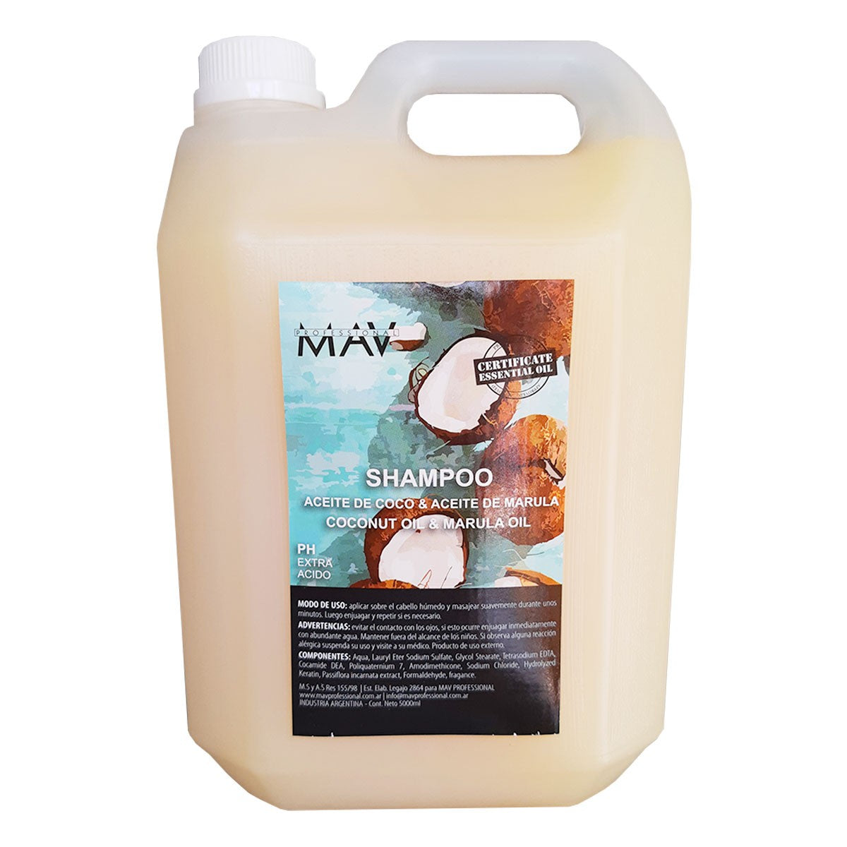 Shampoo Aceite De Coco Y Marula X 5 Lt. - Mav
