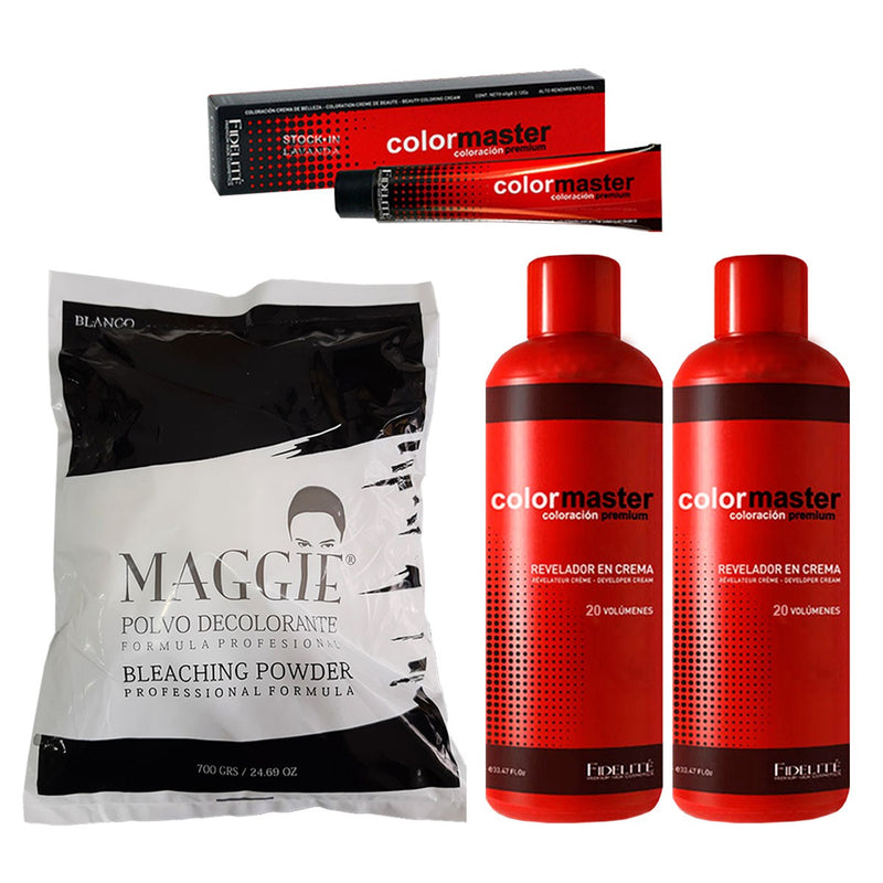 30 Tinturas Color Máster + 2 Oxidantes Color Master x 990ml + Polvo Decolorante Maggie