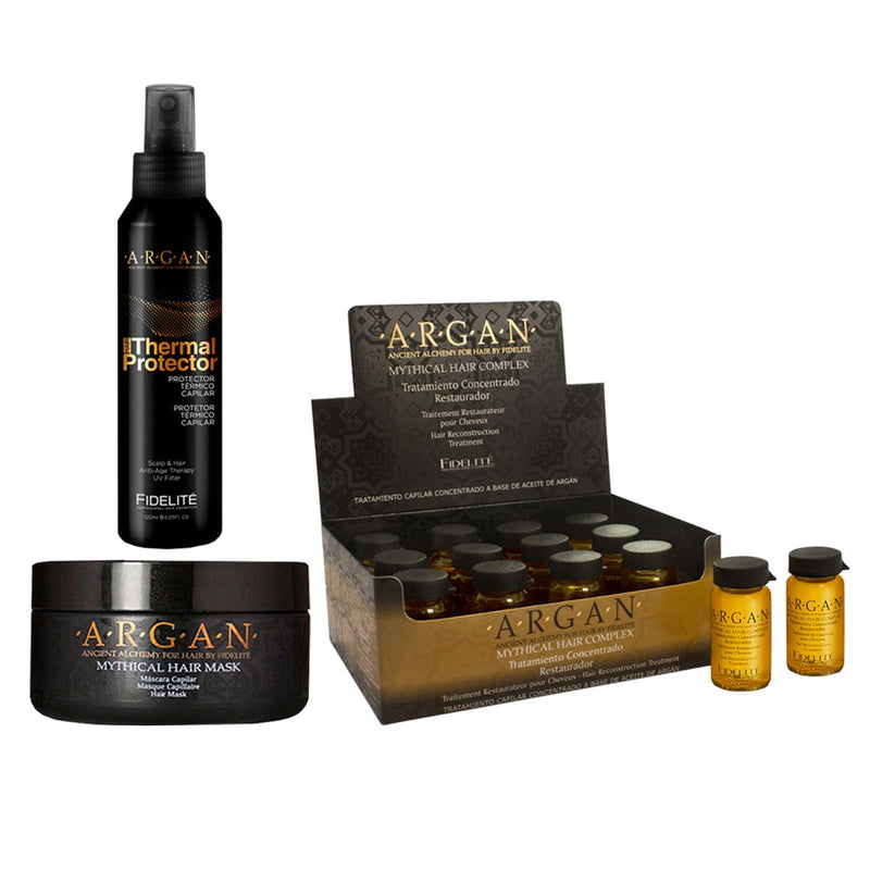 1 Caja De 12 Ampollas Argan + 1 Mascara X 250 Gr. Argan + 1 Protector Termico Argan X120 Ml. - Fidelite