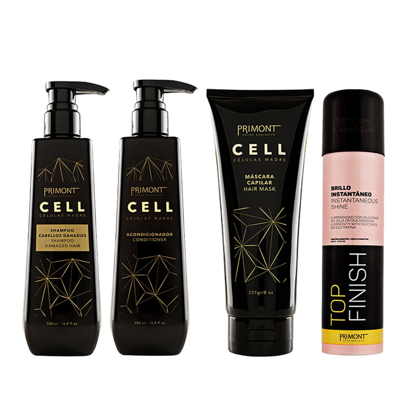 1 Mascara Cell X 237 Gr. + 1 Shampoo + 1 Acondicionador X 500 Ml. C/u Cell + 1 Brillo X 240 Cc. Top Finish Primont