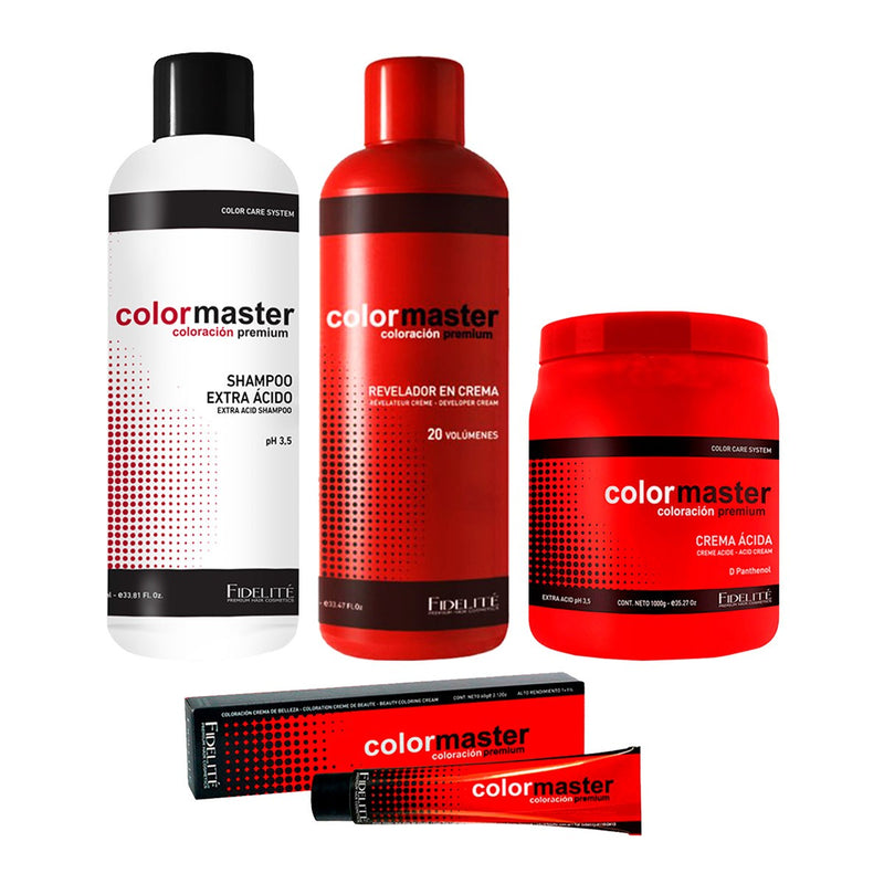 20 Tinturas Color Master + Oxidante Color Master x 900ml + Shampoo Extra Ácido Color Master x 1Lt.+ Máscara Extra Ácida Color Master x 1kg