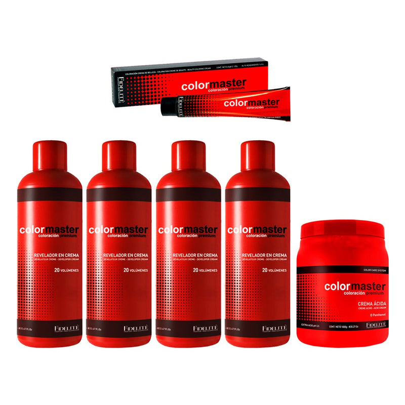 48 Tinturas Color Master + 4 Oxidantes + Mascara Acida 1 Kg - Fidelite
