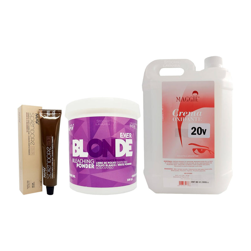 20 Tinturas Splendore + 1 Polvo Decolorante Ever Blonde + 1 oxidante x 2Lt. - Mav