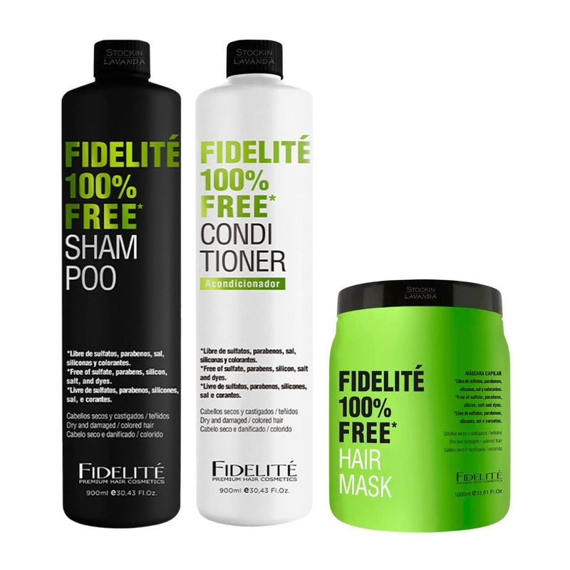 Acondicionador x 900 ml. + Shampoo x 900 ml. + Mascara x1 Kg. - linea Free Fidelité
