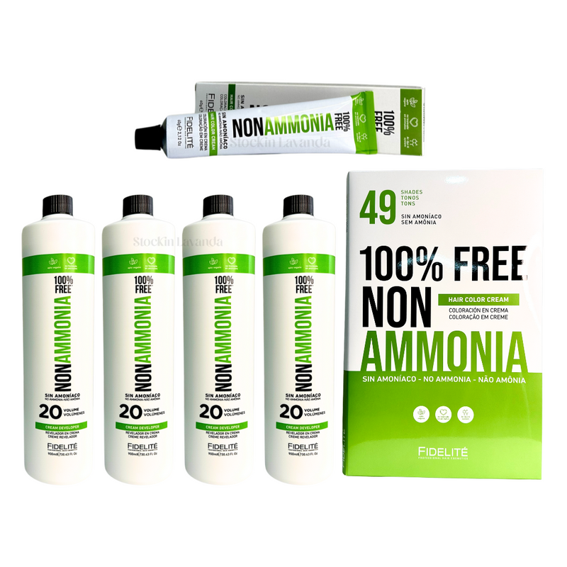 48 Tinturas Non Ammonia + 4 oxidante 20 Vol. de regalo + carta de colores 49 tonos - Fidelite