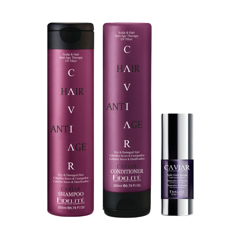 Kit Hidratación Cabello Secos: Shampoo, Acondicionador y Sérum Caviar - Fidelite