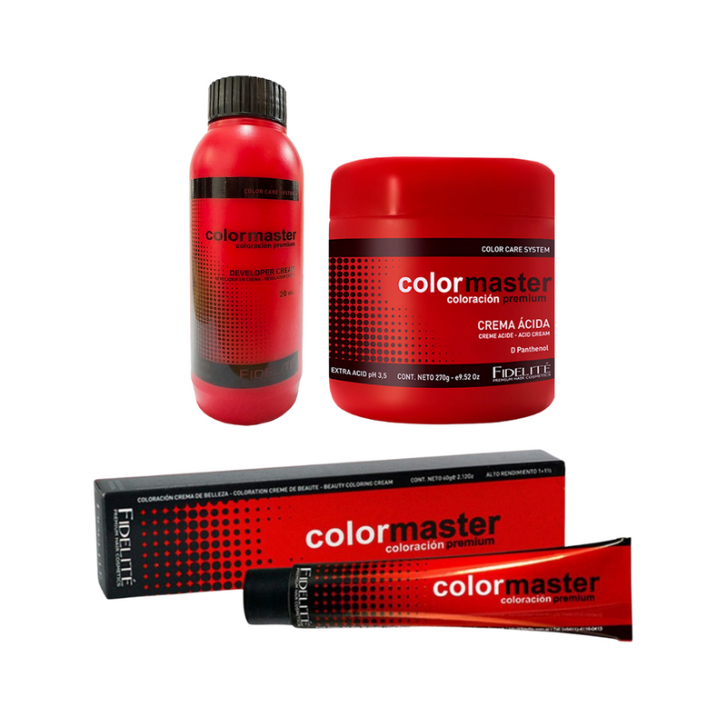 1 Tintura Color Master + 1 Oxidante x 90cc + 1 Mascara acida x270ml - Fidelite