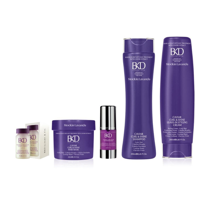 Kit Rulos BKD - Shampoo + Acondicionador + Crema de Peinar + Mascara + Serum Caviar&Lino + Ampollas Caviar&Lino