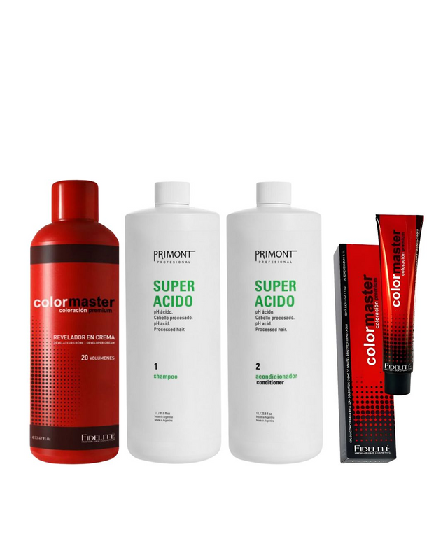 20 Tinturas Color Master + Oxidante X 990 Ml. Color Master + Shampoo y Acondicionador Súper Ácido Primont x 1 lt.