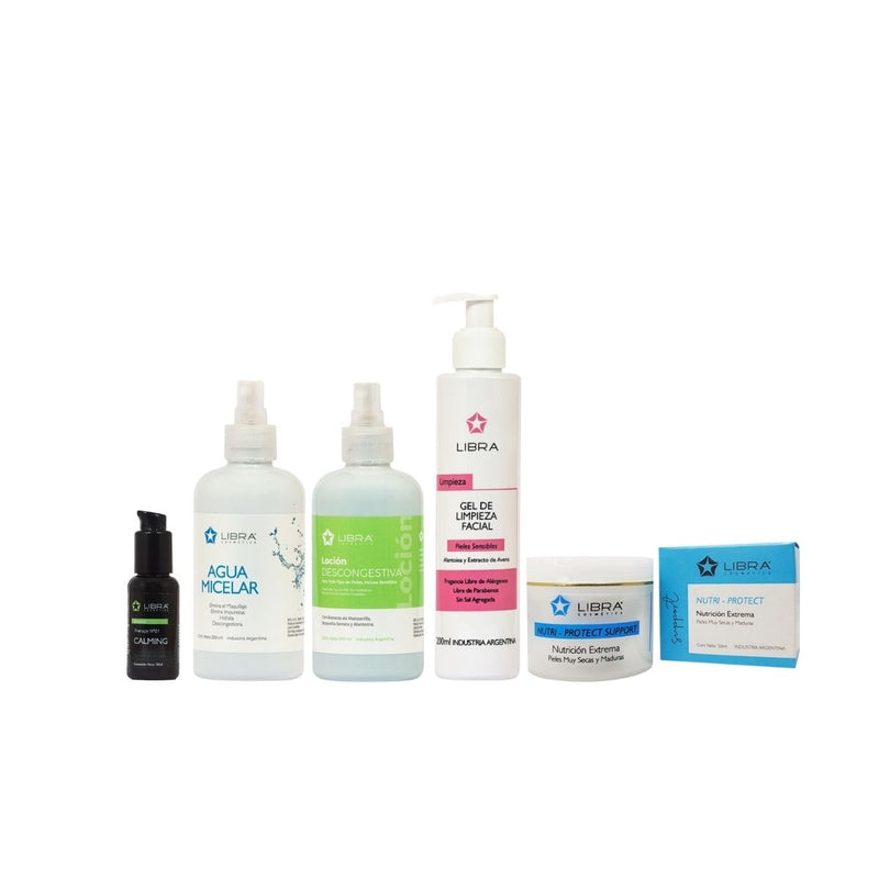 Rutina skincare limpieza, loción, serum, nutrición, agua micelar -  Libra