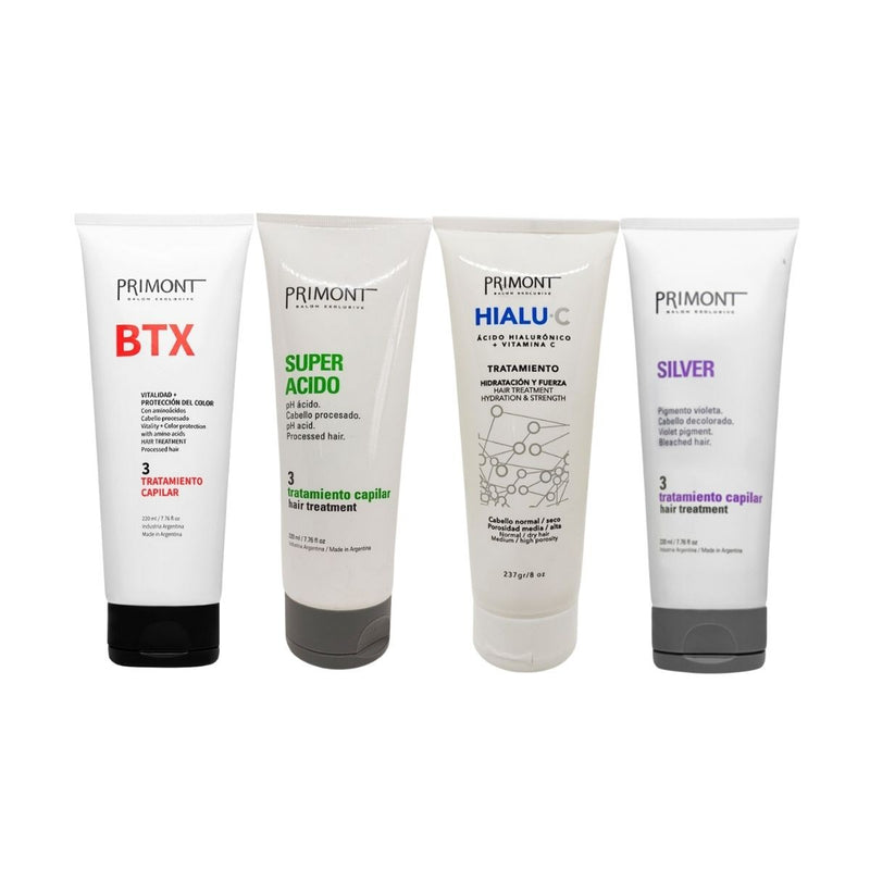 Pack Primont x4 Tratamientos – BTX, Súper Ácido, Hialu C y Matizador