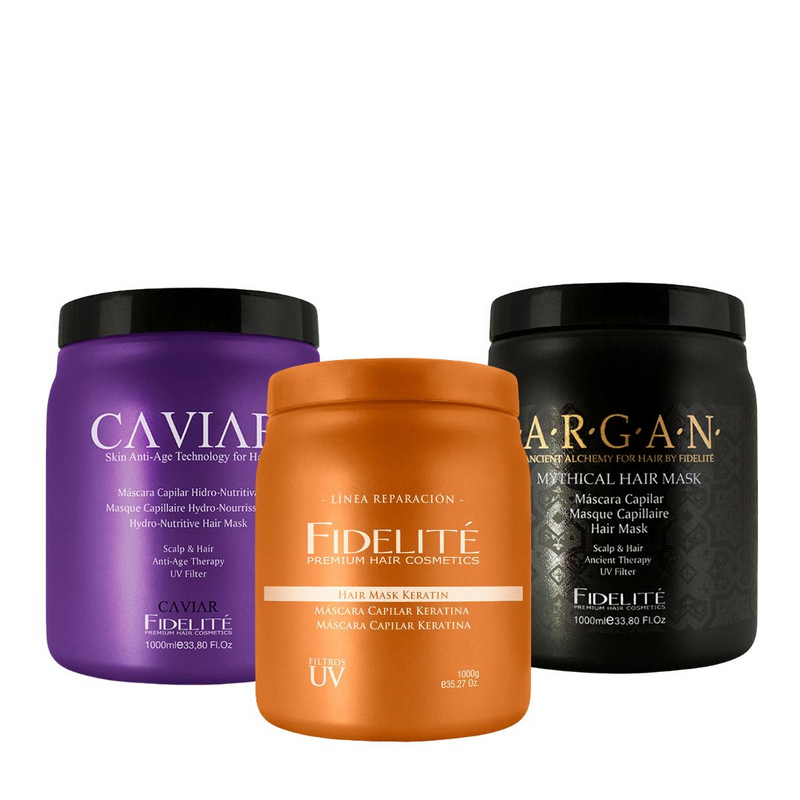 Kit X 3 Mascaras Capilares Fidelite 1k-argan+keratina+caviar