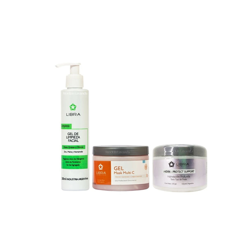 Gel de limpieza facial x200+Gel vitamina C x250+Crema hidra protect x250 -  Libra