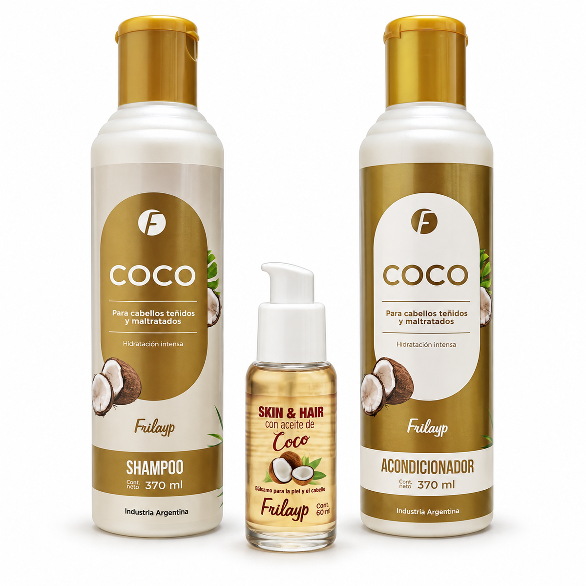 Kit Frilayp Coco - Shampoo + Acondicionador + Serum Skin & Hair Aceite de Coco