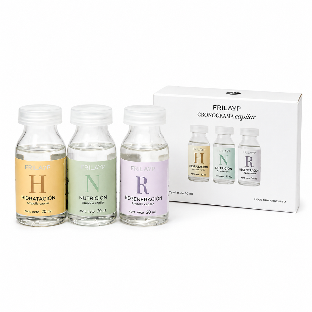 Kit cuidado capilar - Shampoo neutro x370ml + 3 ampollas + Serum Argan y Coco x50cc - FRILAYP