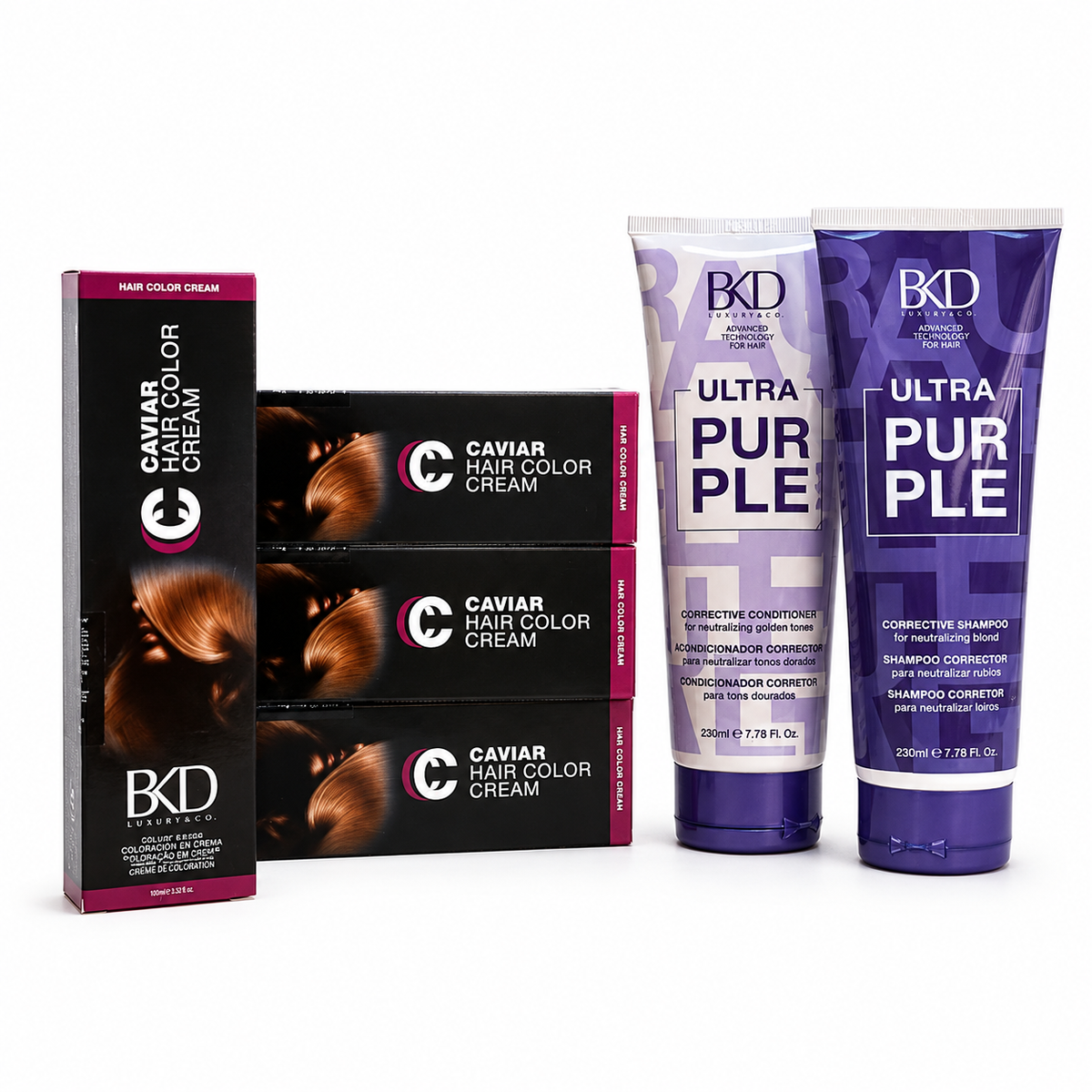 12 Tintura Caviar Color Cream X 60 gr. - Bkd + 1 Acondicionador Corrector Ultra Purple X 230ml- Bkd + 1 Shampoo Corrector Ultra Purple X 230ml - Bkd