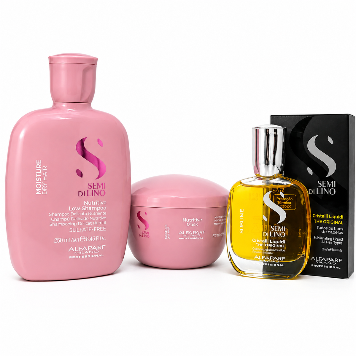 Kit Semi di Lino Moisture + Cristalli Liquidi - Nutrición, Suavidad y Brillo - Alfaparf