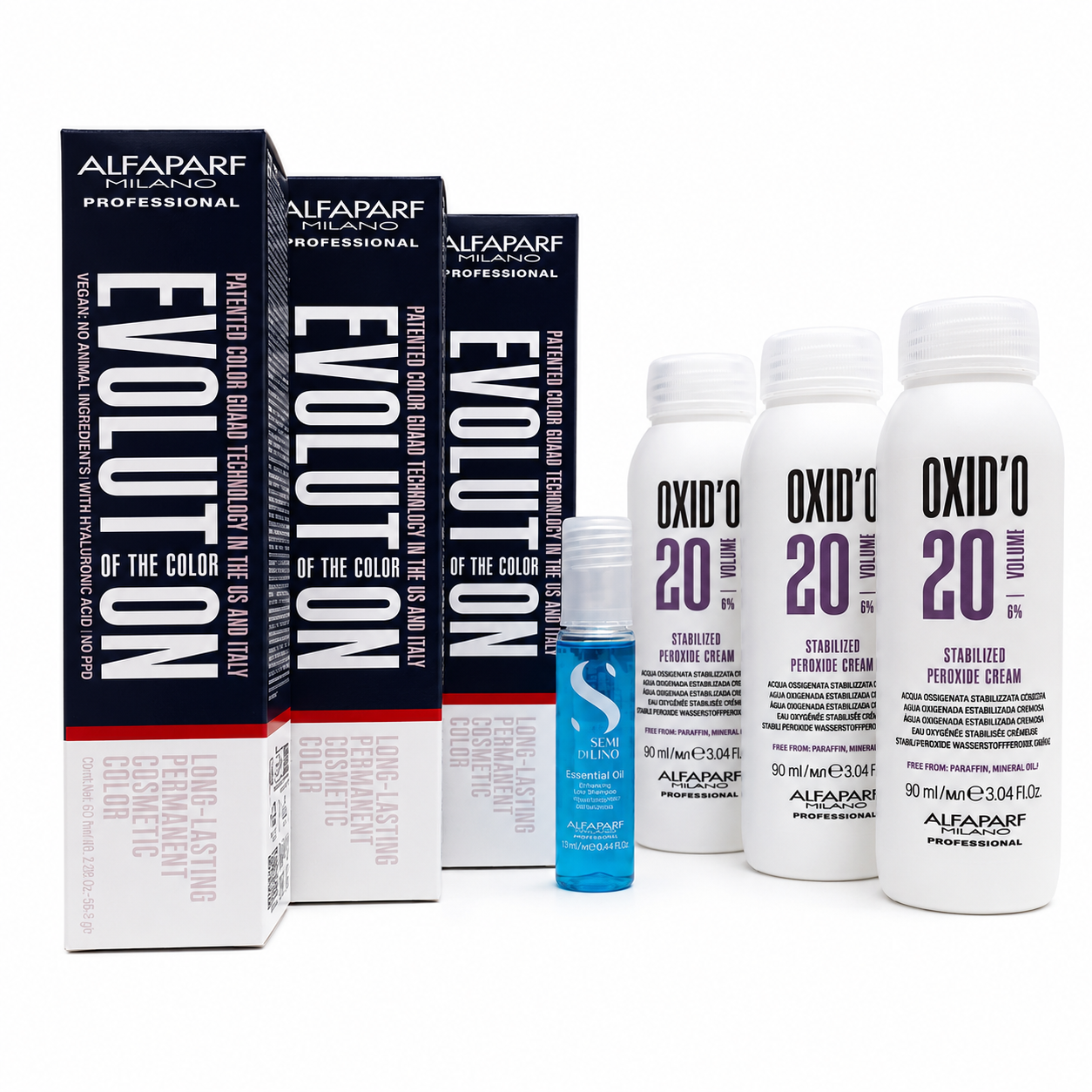 3 Tinturas Evolution Alfaparf +  3 Oxidantes de 90ml de Regalo  + 1 Ampolla Semi Di Lino de Regalo