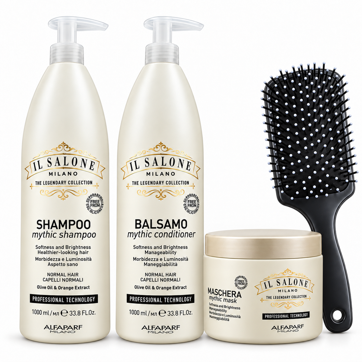 Il Salone Milano Mythic – Shampoo + Bálsamo + Máscara + Cepillo Milano Il Salone (De Regalo) - ALFAPARF