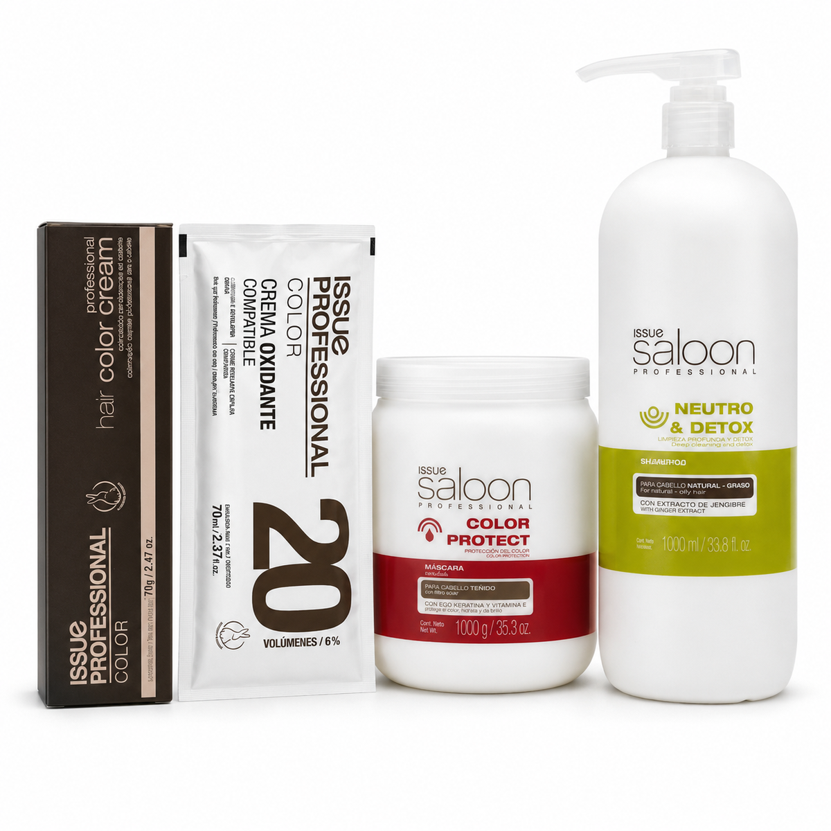 12 Tinturas Professional Color + 1 Mascara Color Protect + 1 Shampoo Neutro Detox + 12 Sachet de Oxidantes SIN CARGO
