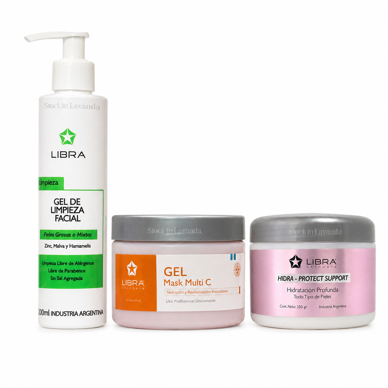 Kit Facial Libra: Gel de Limpieza + Máscara Vitamina C + Crema Hidratación Profunda