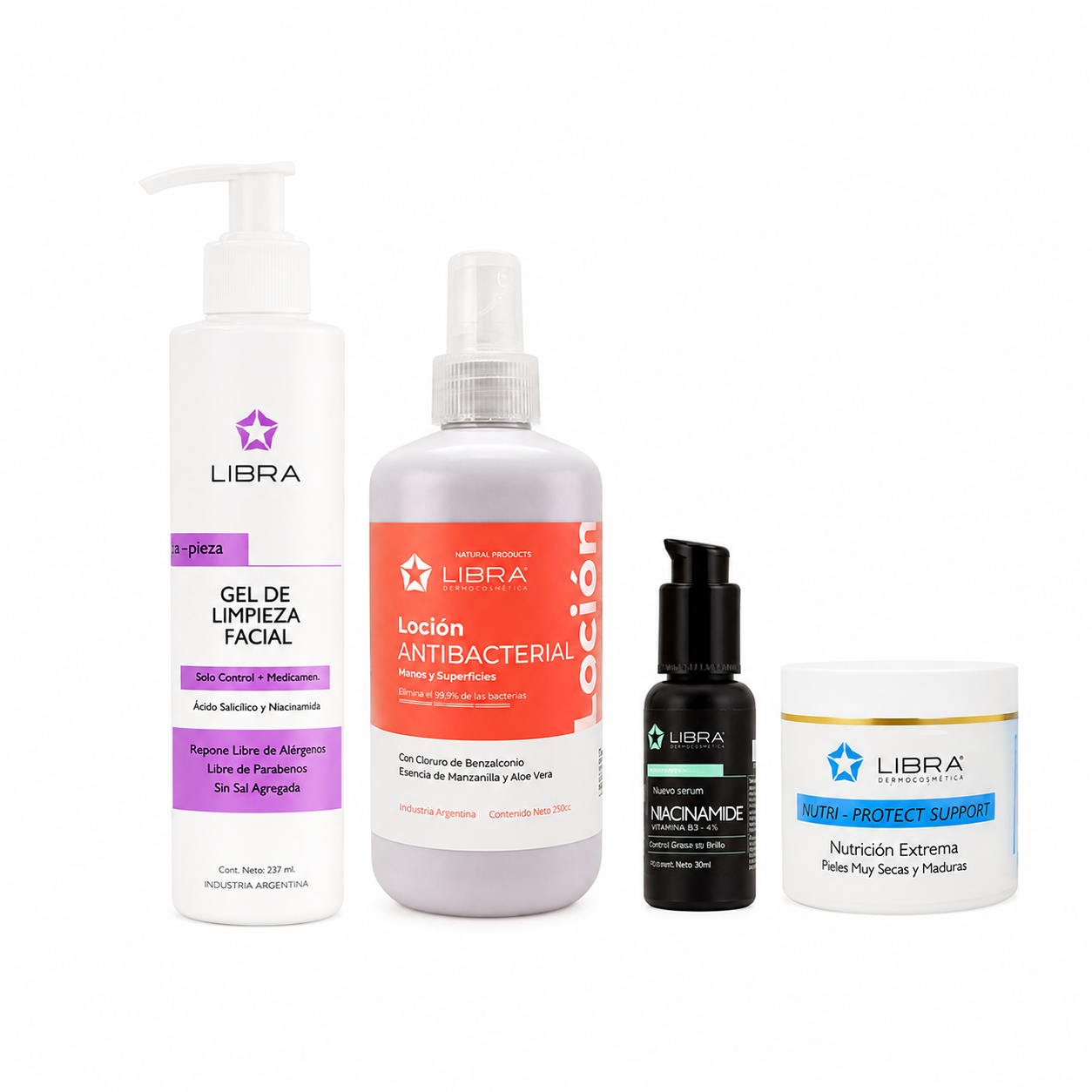 Kit Facial Sebo Control Libra | Gel de Limpieza + Locion Antibacterial + Serum + Crema