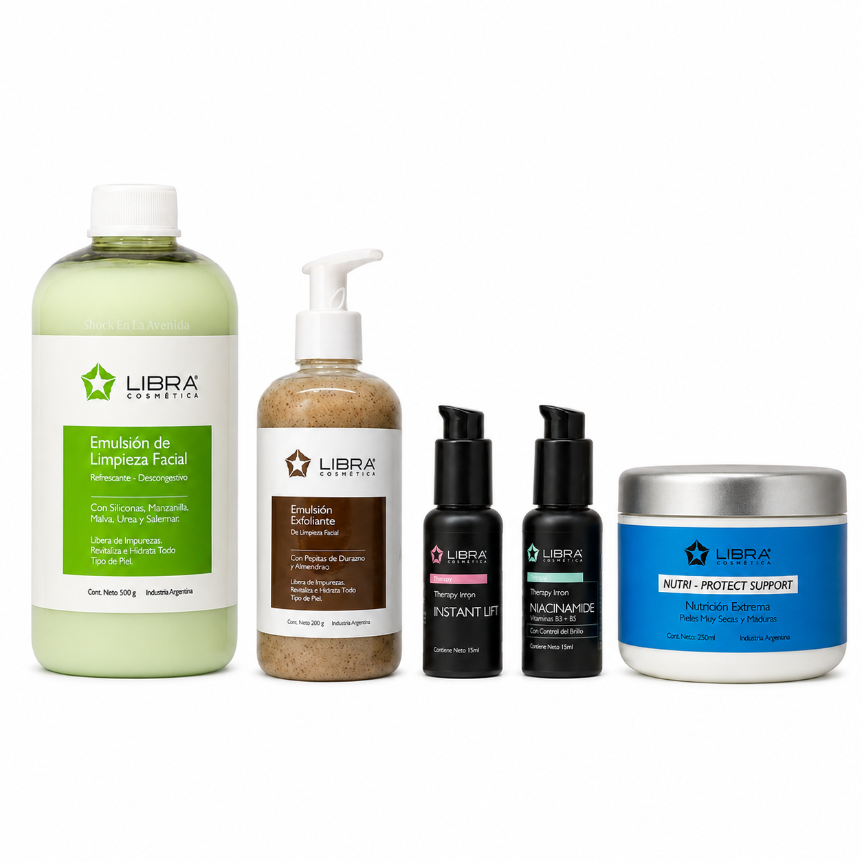 Kit Facial Completo Libra | Limpieza + 2 Serums + Hidratación + Exfoliación