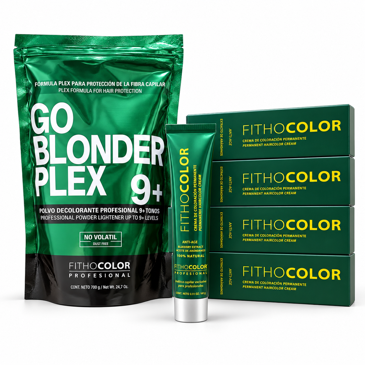 12 Tinturas Fithocolor x 60 g + 1 Polvo Decolorante Go Blonder Plex 9+ x 700 g – Fithocolor Professional