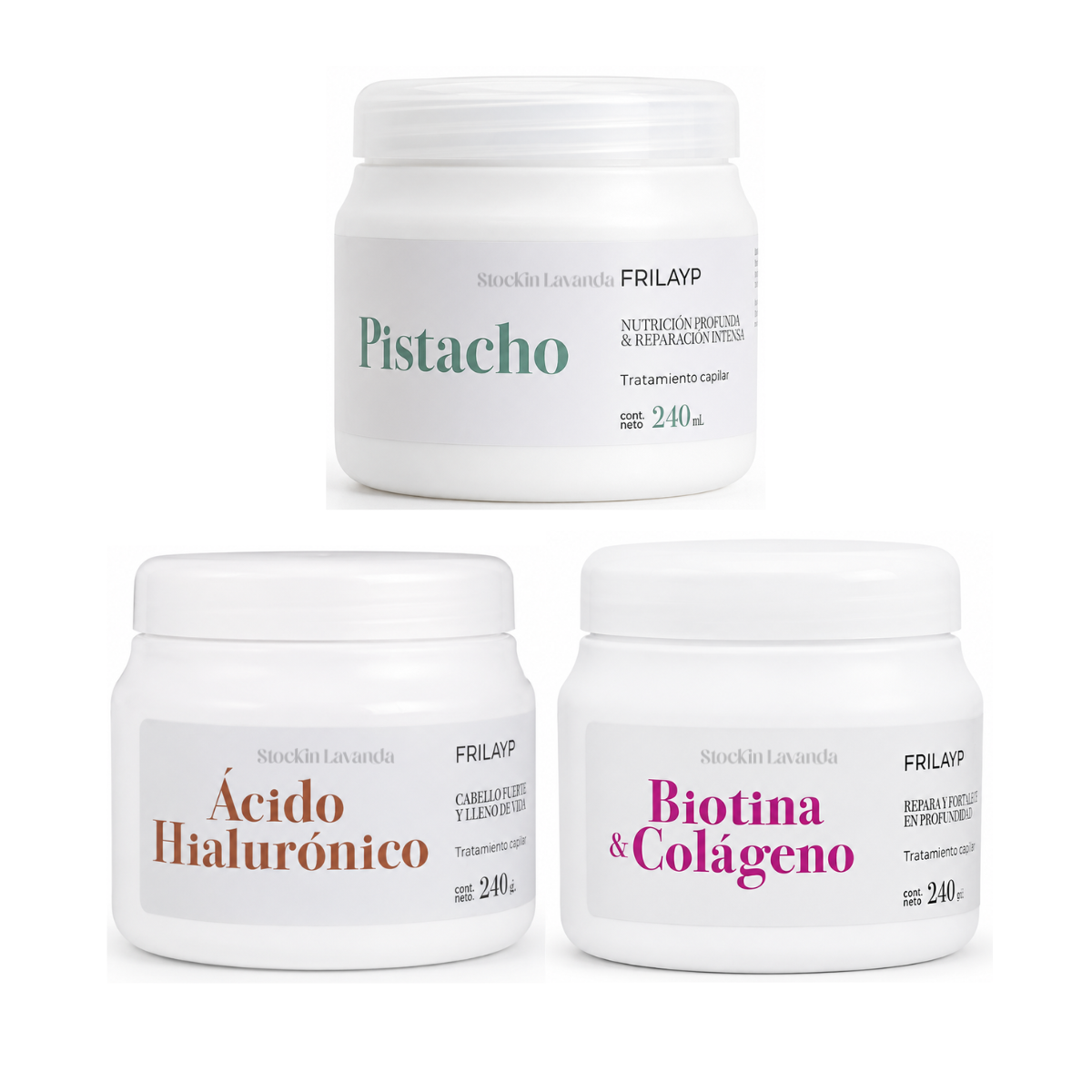 Kit Tratamientos Capilares x 3 unidades – Hialuronico + Biotina + Pistacho - Frilayp