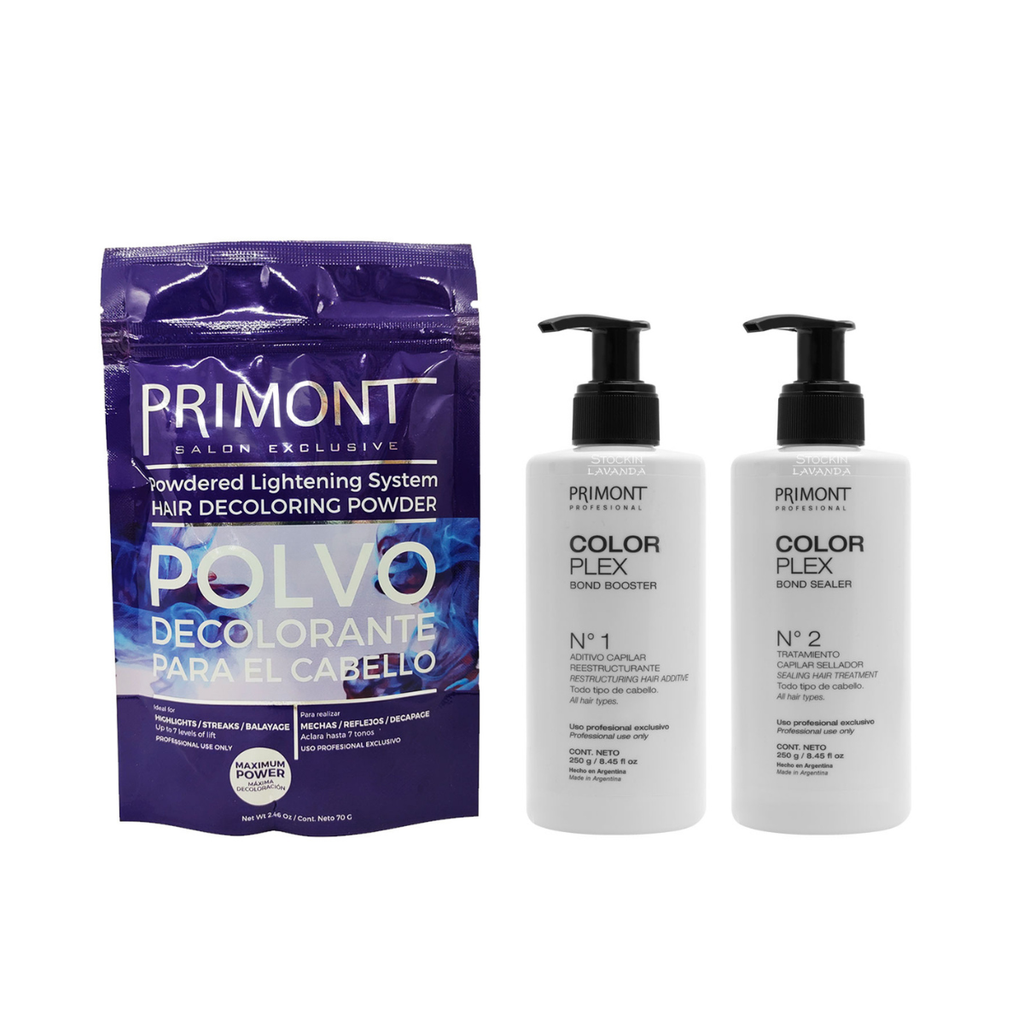 1 Polvo Decolorante X 700 Gr. + Color Plex Nº1 y Color Plex Nº2 x 250 ml - Primont
