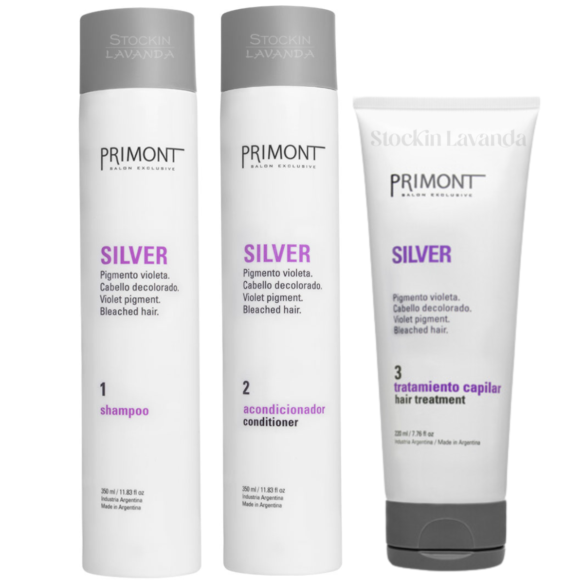 Shampoo + Acondicionador Silver 350 Ml + Máscara Matizadora Silver 220 gr - Primont