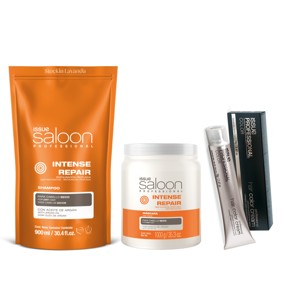 12 tinturas + Shampoo Intense Repair Doypack X 900 Ml. + Mascara Intense Repair X 1000ML. - Issue Professional