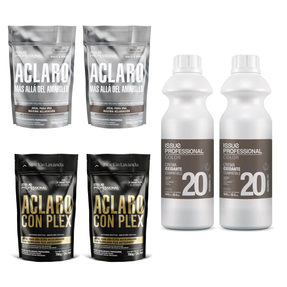 4 Polvos X700grs + 2 Oxidantes 20vol X900ml - Issue Professional