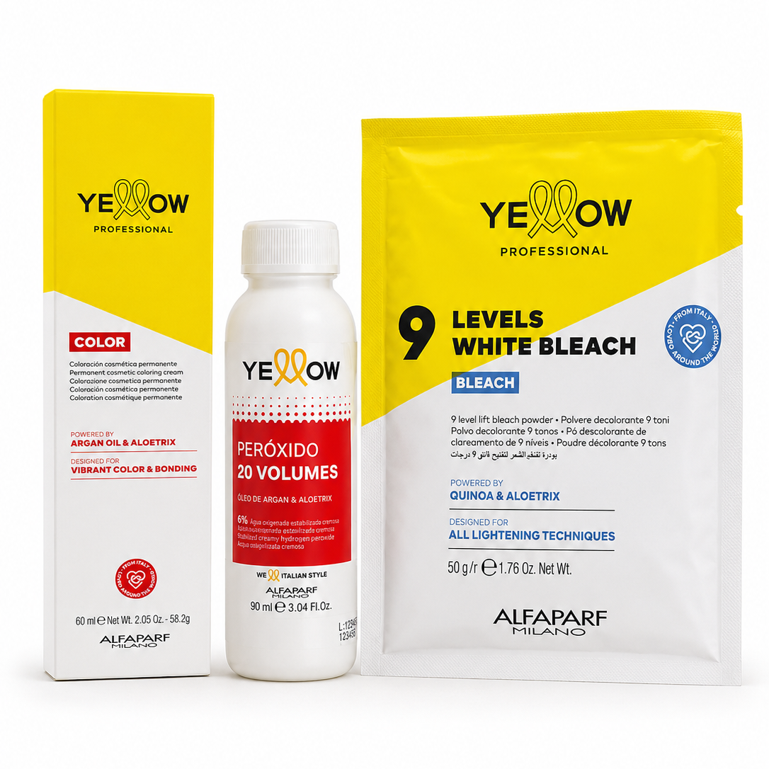 Combo Yellow - Polvo Decolorante x 50gr + Tintura + Oxidante 90ml DE REGALO