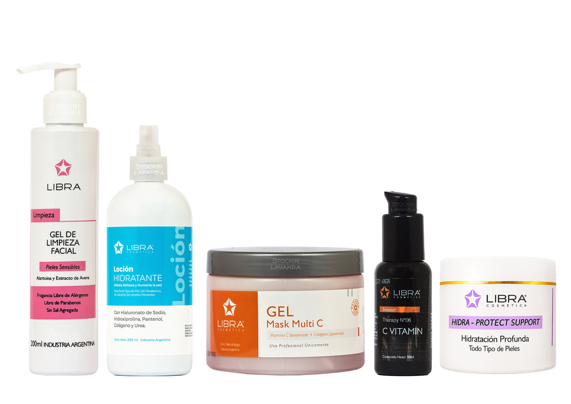 Kit Rutina Antioxidante - Gel de limpieza + Locion + Mascarilla + Serum + Crema Hidratante - Libra