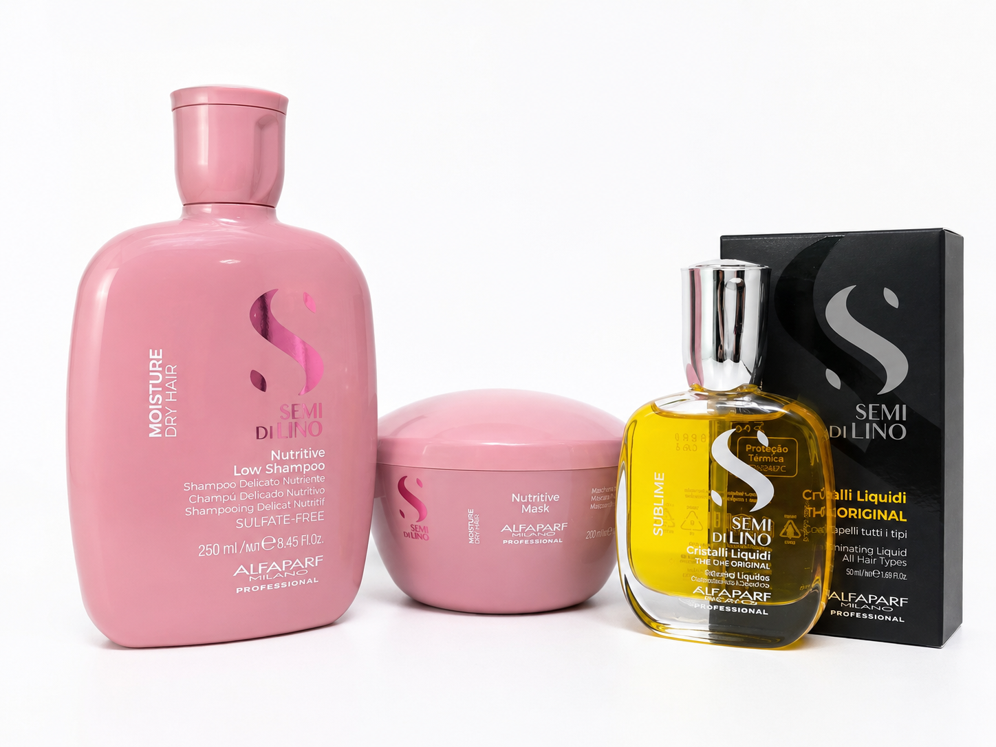 Kit Semi di Lino Moisture + Cristalli Liquidi - Nutrición, Suavidad y Brillo - Alfaparf
