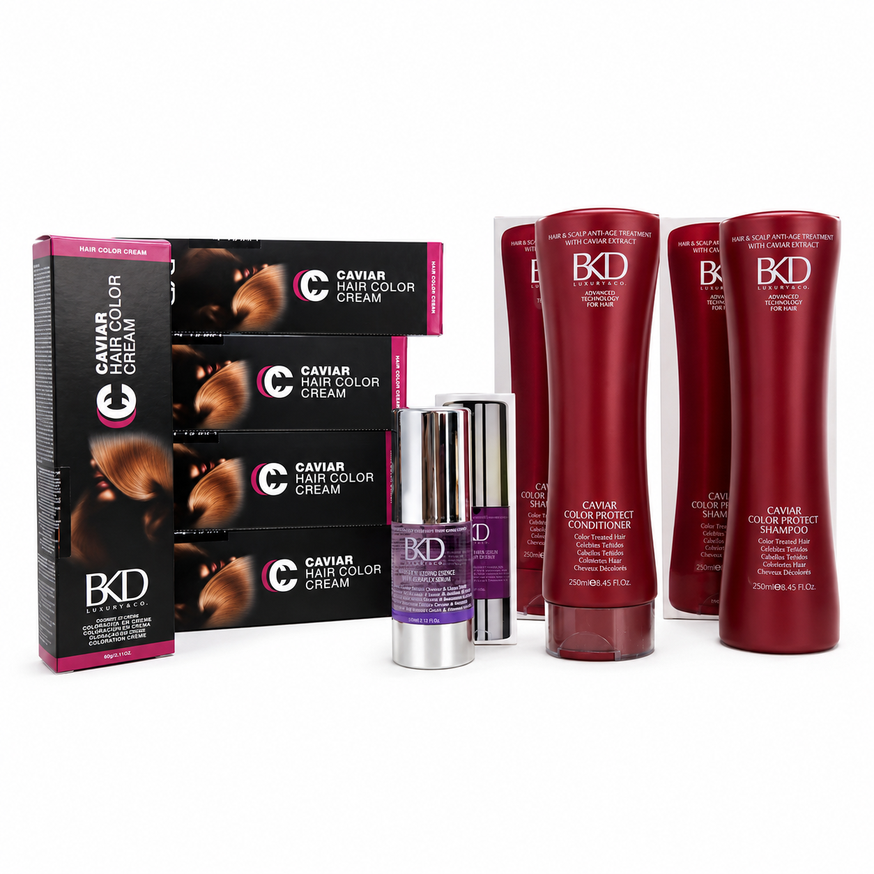 12 Tintura Caviar Color Cream BKD X 60 gr  + 1 Serum Linen Seeds Soft X 30 ml + 1 Shampoo Color Protect X 250 ml + 1 Acondicionador Color ProtectX 250 ml