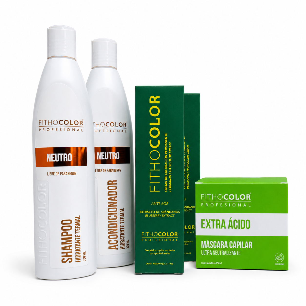 10 Tinturas Fithoplasta x 60g + 1 Máscara Extra Ácida Fithoplasma x 300ml + 1 Shampoo Neutro Fithoplasma x 350ml + 1 Acondicionador Neutro Fithoplasma x 350ml