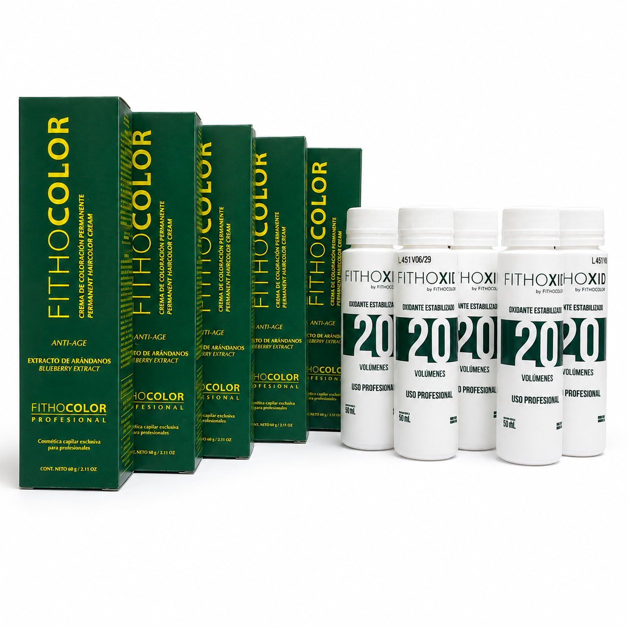 5 Tinturas Fithocolor x 60g + 5 Oxidantes 20 vol x 90ml Fithoxid - FITHOPLASMA