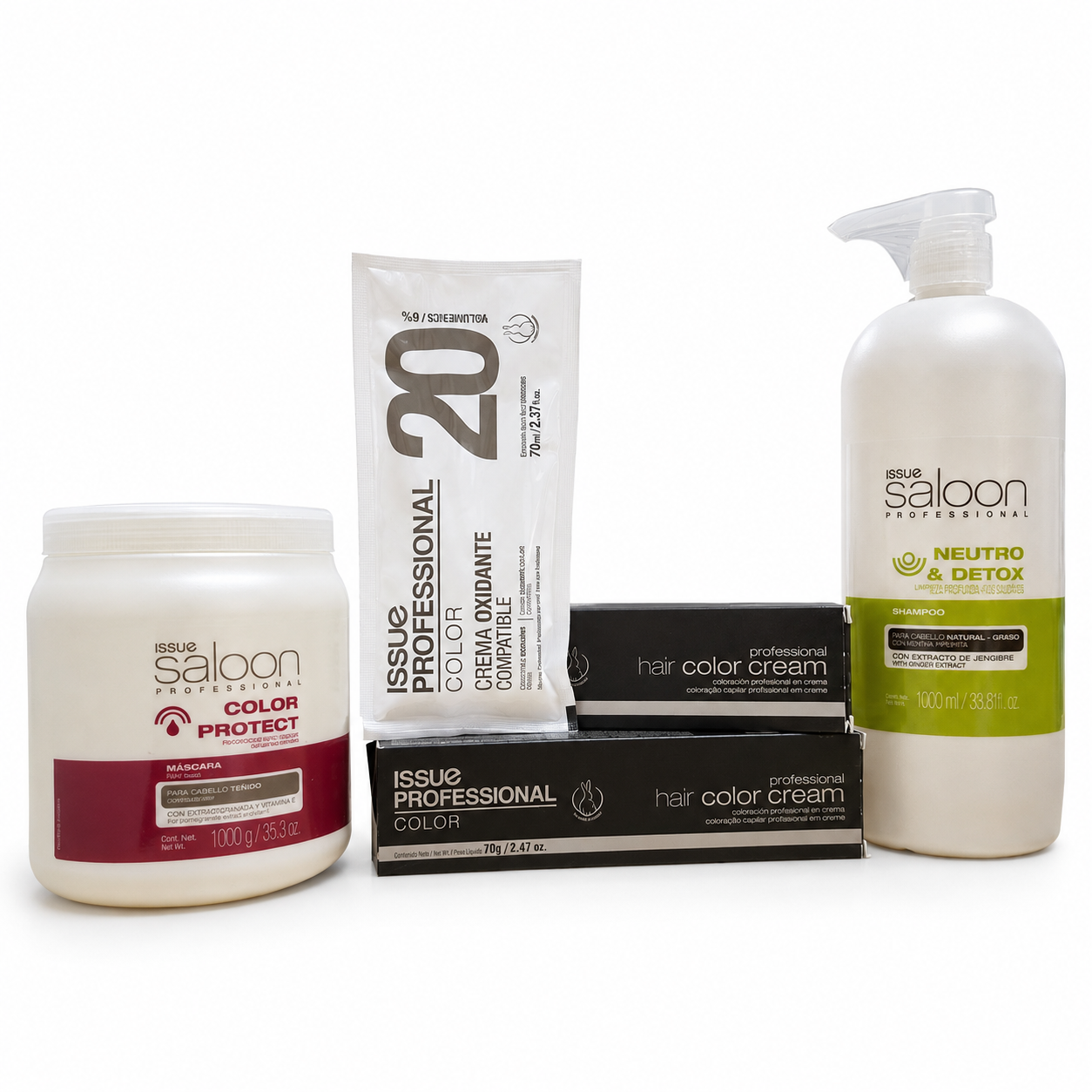 12 Tinturas Professional Color + 1 Mascara Color Protec + 1 Shampoo Neutro Detox + 12 Sachet de Oxidantes SIN CARGO