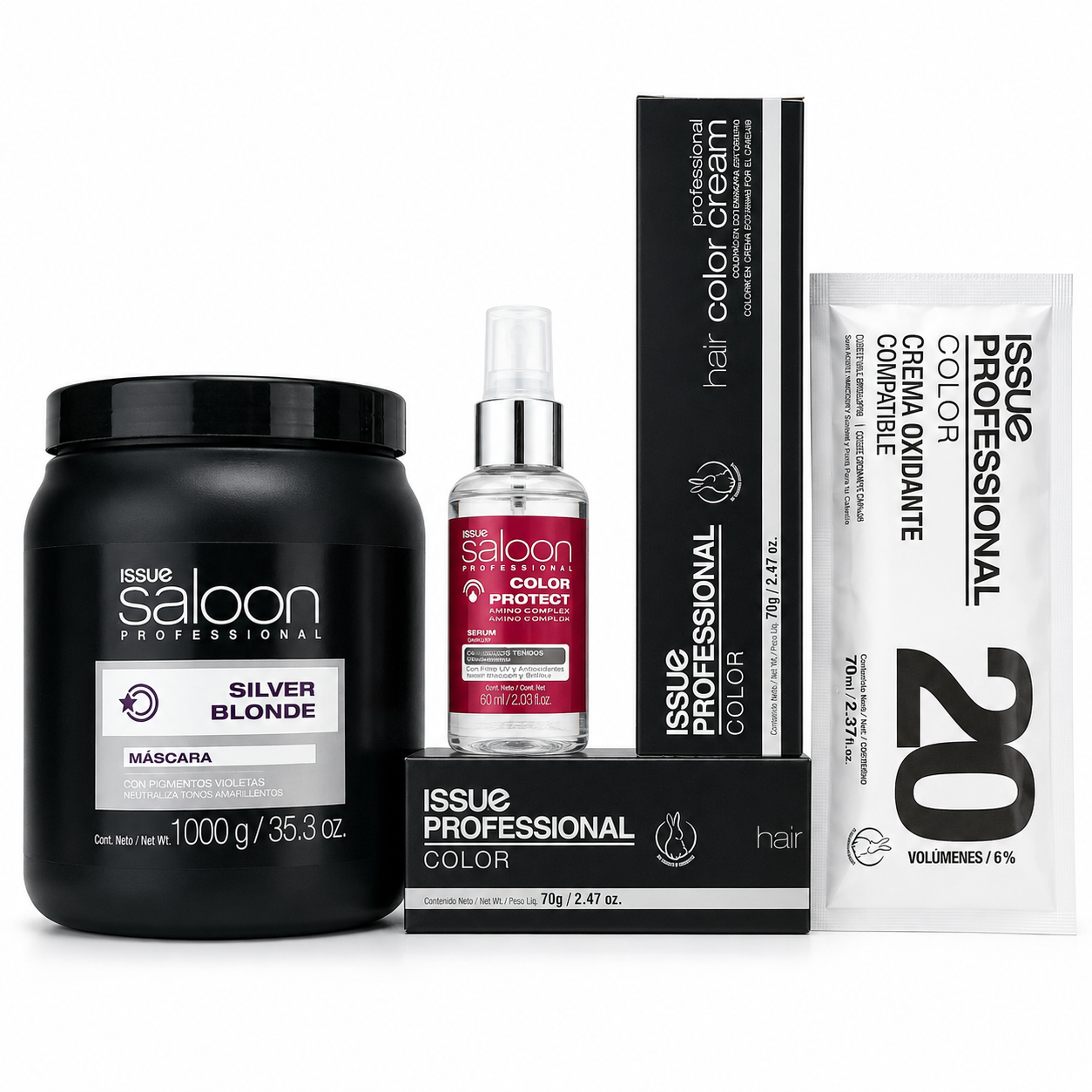 12 Tinturas Professional Color + 1 Mascara Silver Blonde  + 1 Serum Color Protec  + 12 Sachet de Oxidantes SIN CARGO