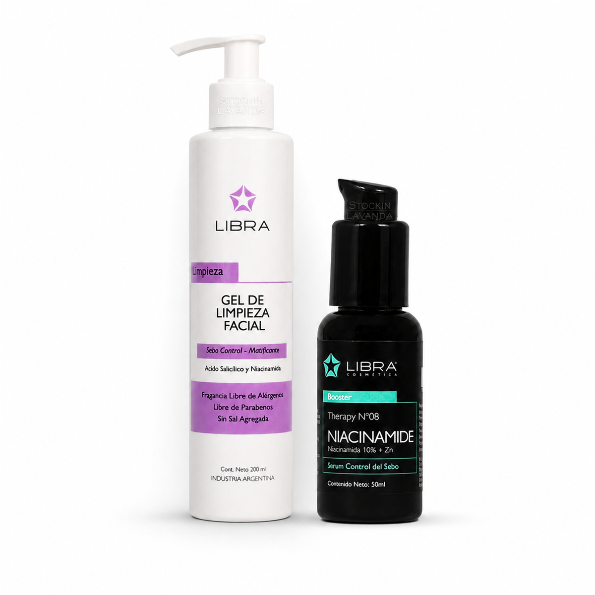 1 gel de limpieza sebo control x200ml + 1 serum niacinamidax50ml- Libra