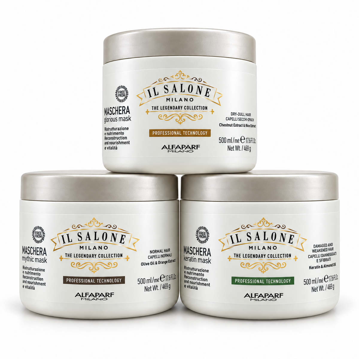 Kit 3 Máscaras Il Salone Milano 500 ml | Glorious + Mythic + Keratin