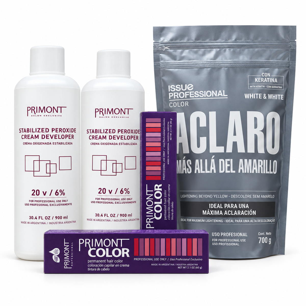 25 Tinturas Color Plex x 60gr + 2 Oxidantes Primont Sin Cargo + Decolorante White & White x700grs Issue DE REGALO
