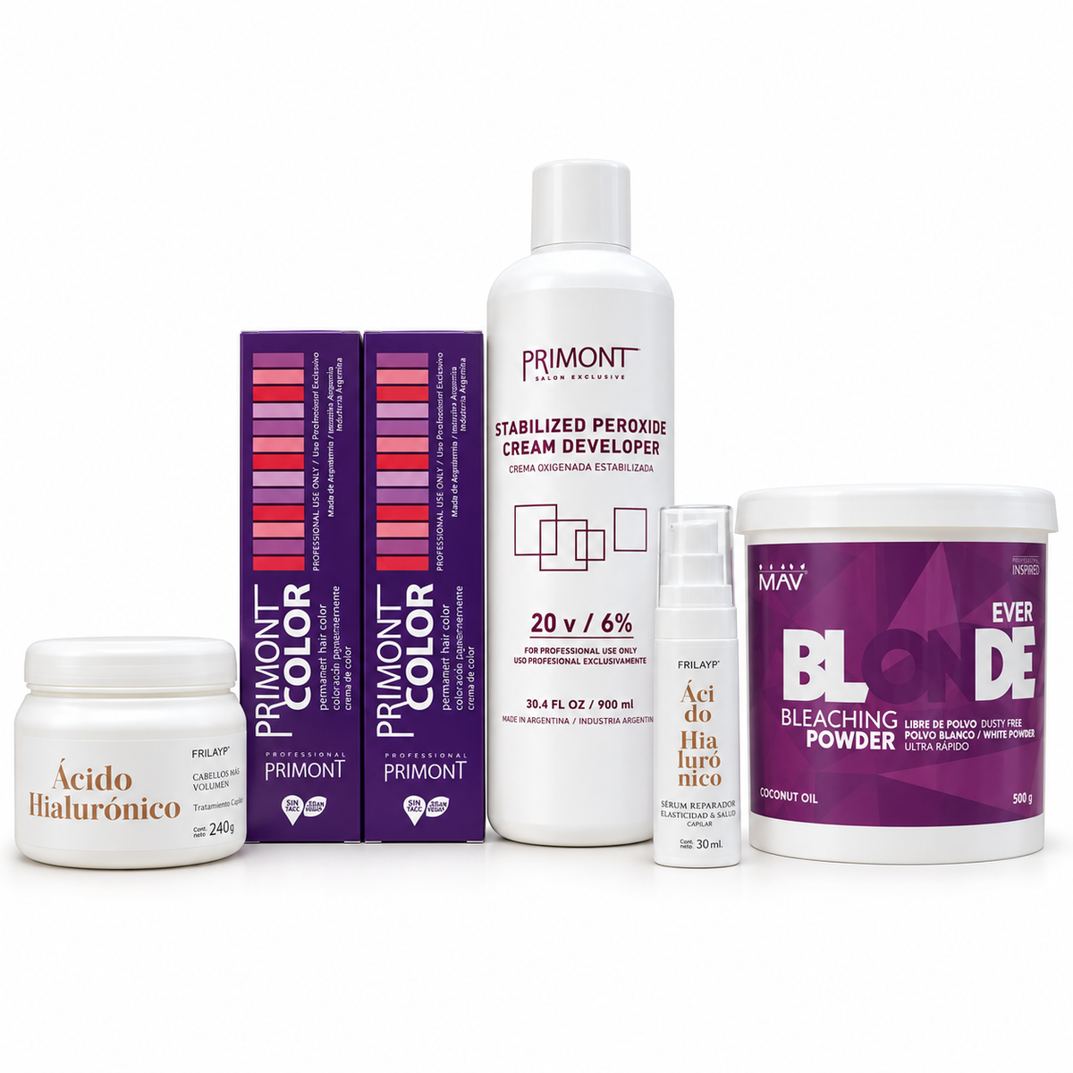 12 Tinturas Color Plex X 60 Gr. - Primont + 1 Oxidante 20 Vol. X 900 Cc. DE REGALO  - 1 Mascara Acido Hialuronico x 240 Cc - Frilayp - 1 Serum Booster Acido Hialuronico x 30 Cc - Frilayp - 1 Polvo Decolorante Instaplex X500gr.-EverBlonde-Mav