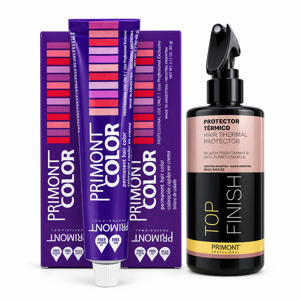 12 Tinturas Color Plex x60gr + Protector Térmico Top Finish - Primont
